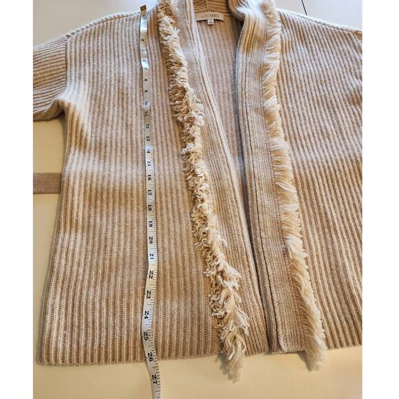 Intermix Charlie Cream Wool Cashmere Blend Fringed Ribbed Cardigan size Small - Picture 6 of 8